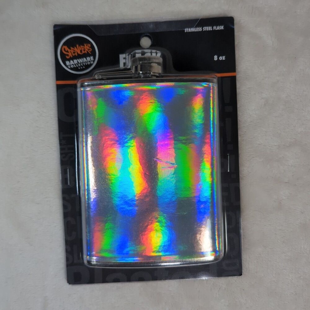 Stainless Steel Flask 8 oz. Iridescent Spencer's Barware Collection Just Funky